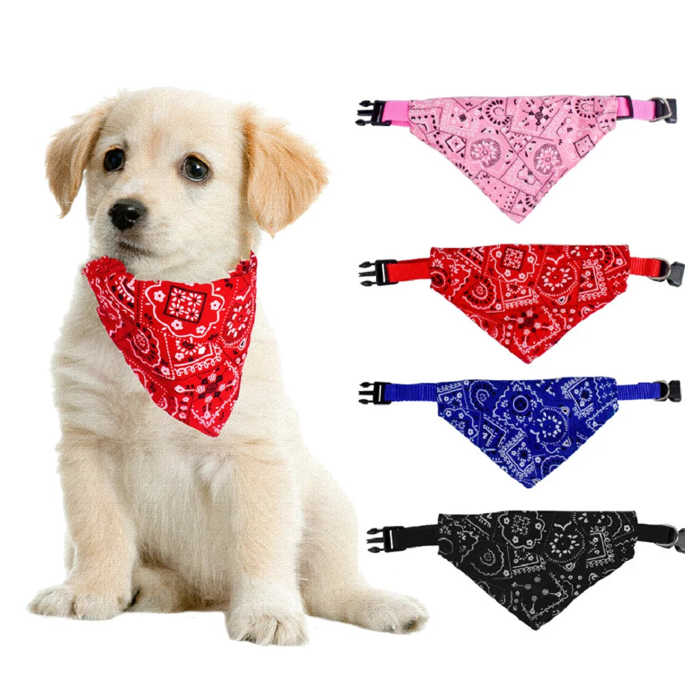 Bandana Scarf with Leather Collar, Adjustable Pet Accessories for Puppy and Cat