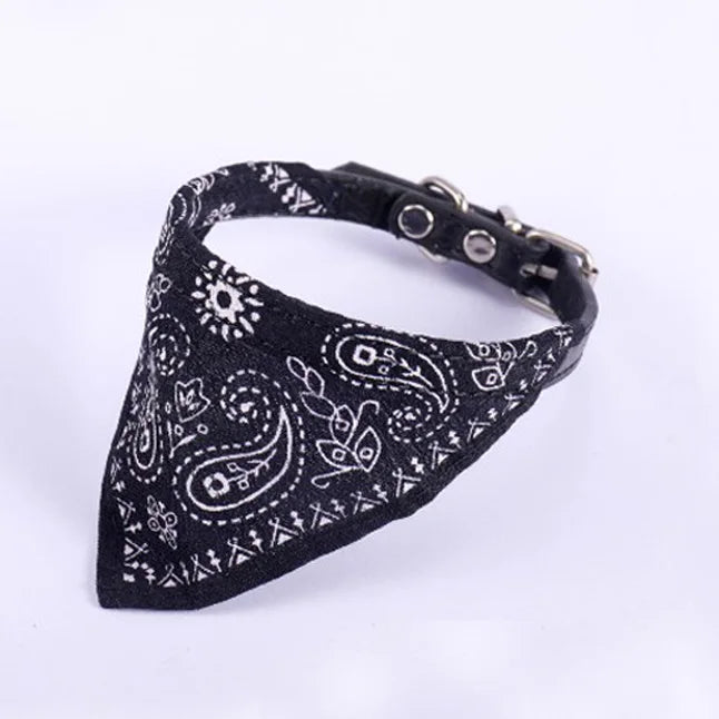 Bandana Scarf with Leather Collar, Adjustable Pet Accessories for Puppy and Cat