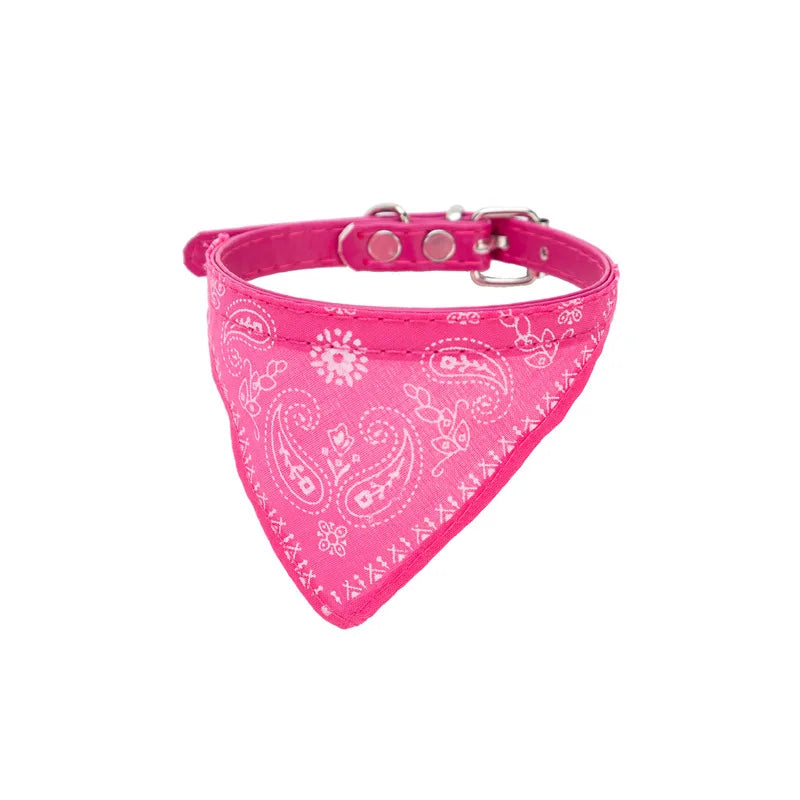 Bandana Scarf with Leather Collar, Adjustable Pet Accessories for Puppy and Cat