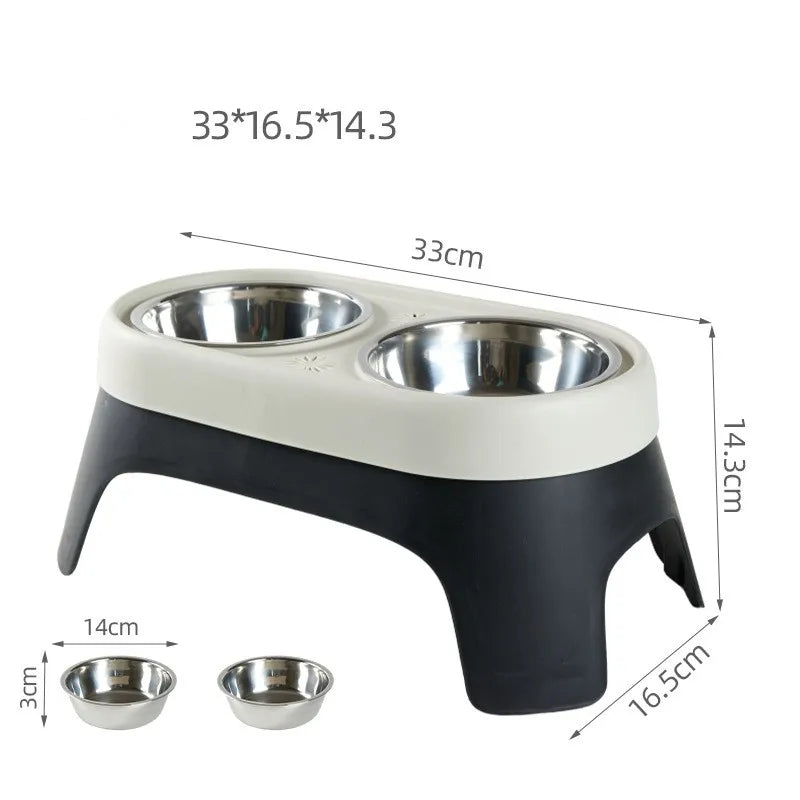 Stainless steel anti-fall elevated feeder with raised bowl for dogs and cats