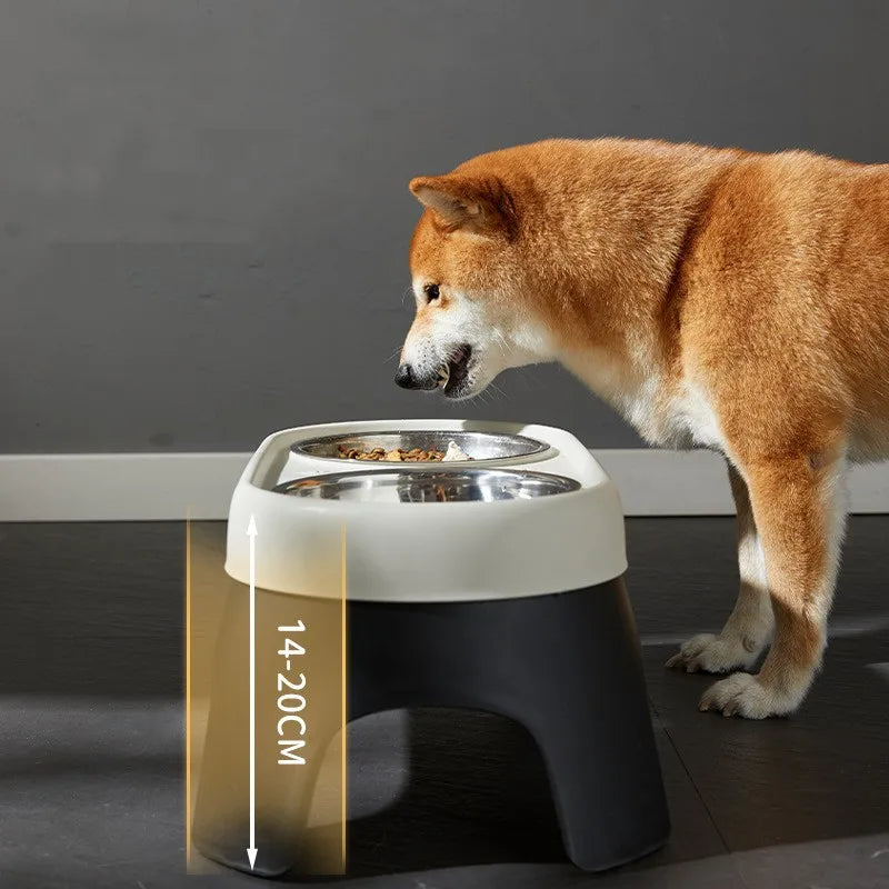 Stainless steel anti-fall elevated feeder with raised bowl for dogs and cats