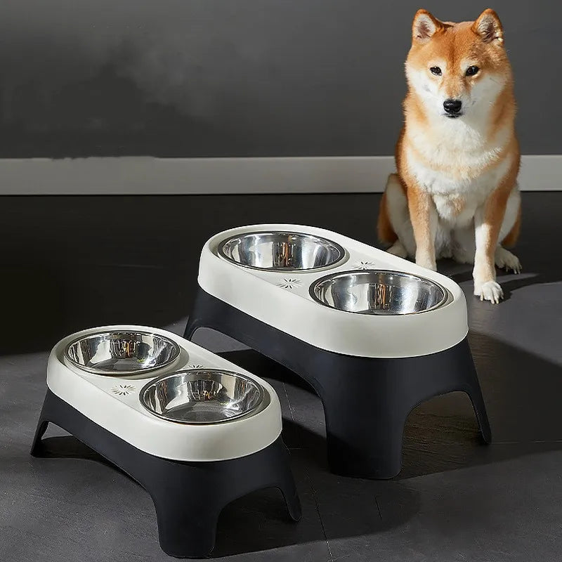 Stainless steel anti-fall elevated feeder with raised bowl for dogs and cats