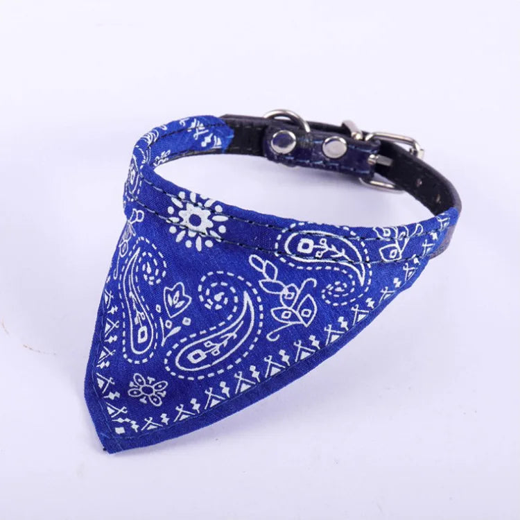 Bandana Scarf with Leather Collar, Adjustable Pet Accessories for Puppy and Cat